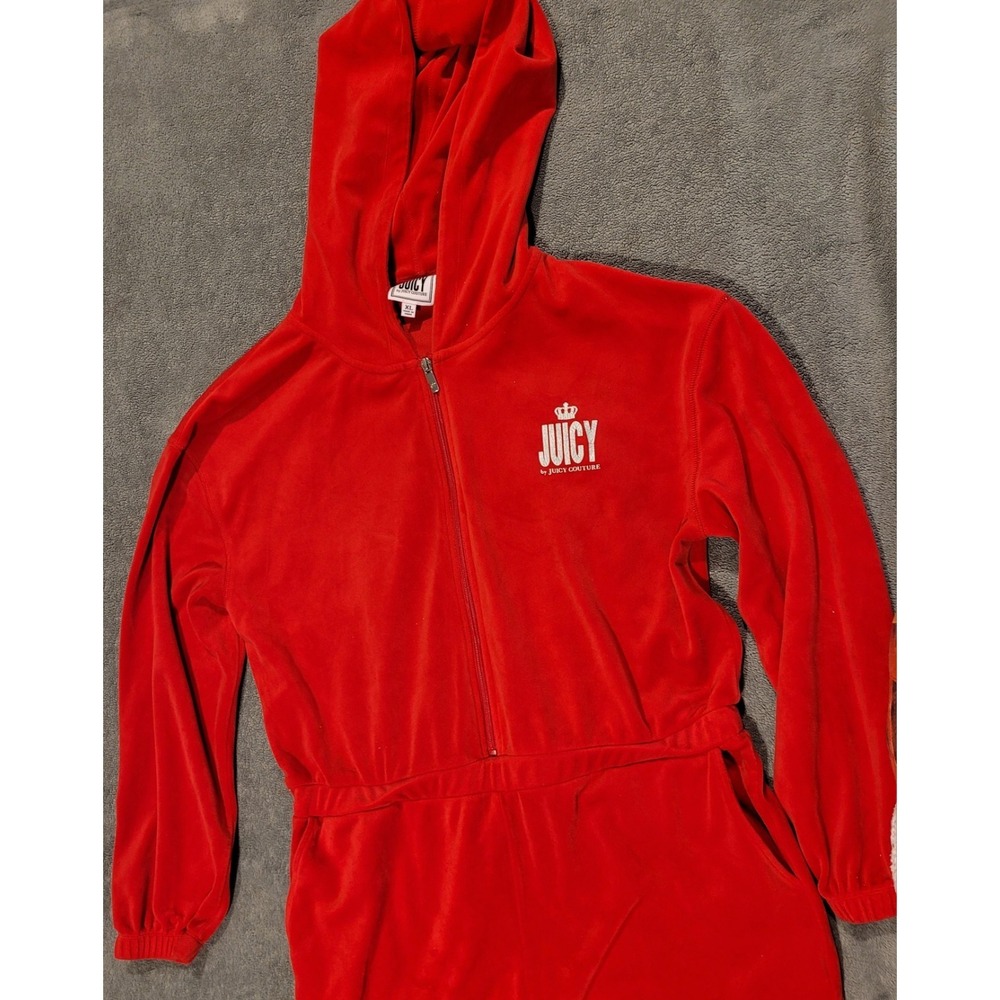 Juicy Couture Red Fleece Hooded Zip Jumpsuit One-Piece Women's M Regular